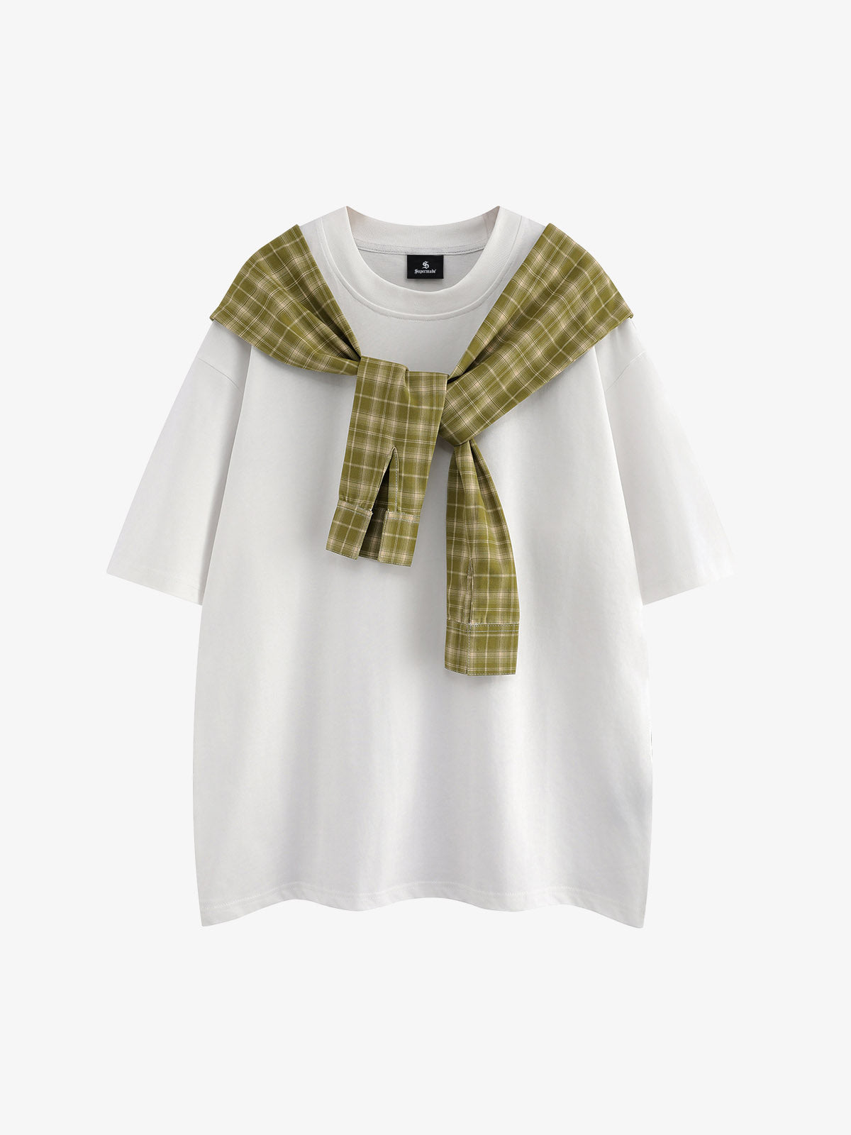 Street Style Retro Patchwork Plaid Tee