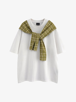Street Style Retro Patchwork Plaid Tee