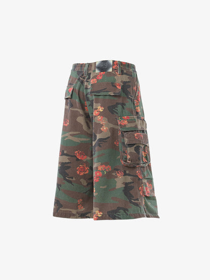 Vintage Floral Camo Multi-Pocket Cargo Shorts 