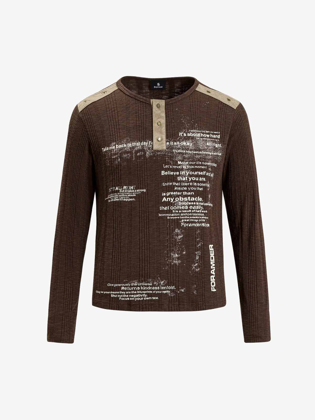 Vintage Graphic Henley Long Sleeve T-Shirt 
