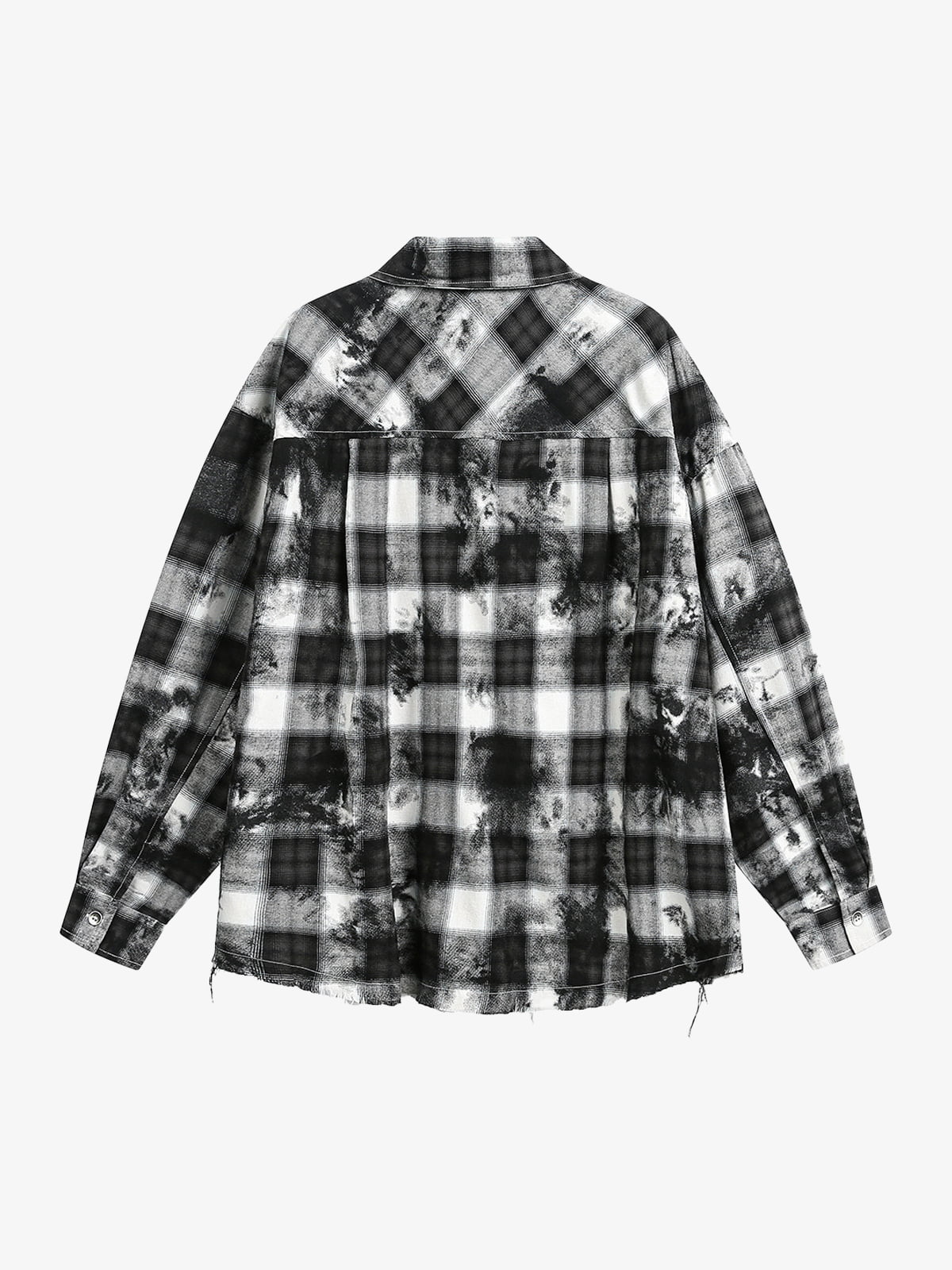 Vintage Wash Plaid Spray Dye Raw Hem Shirt 