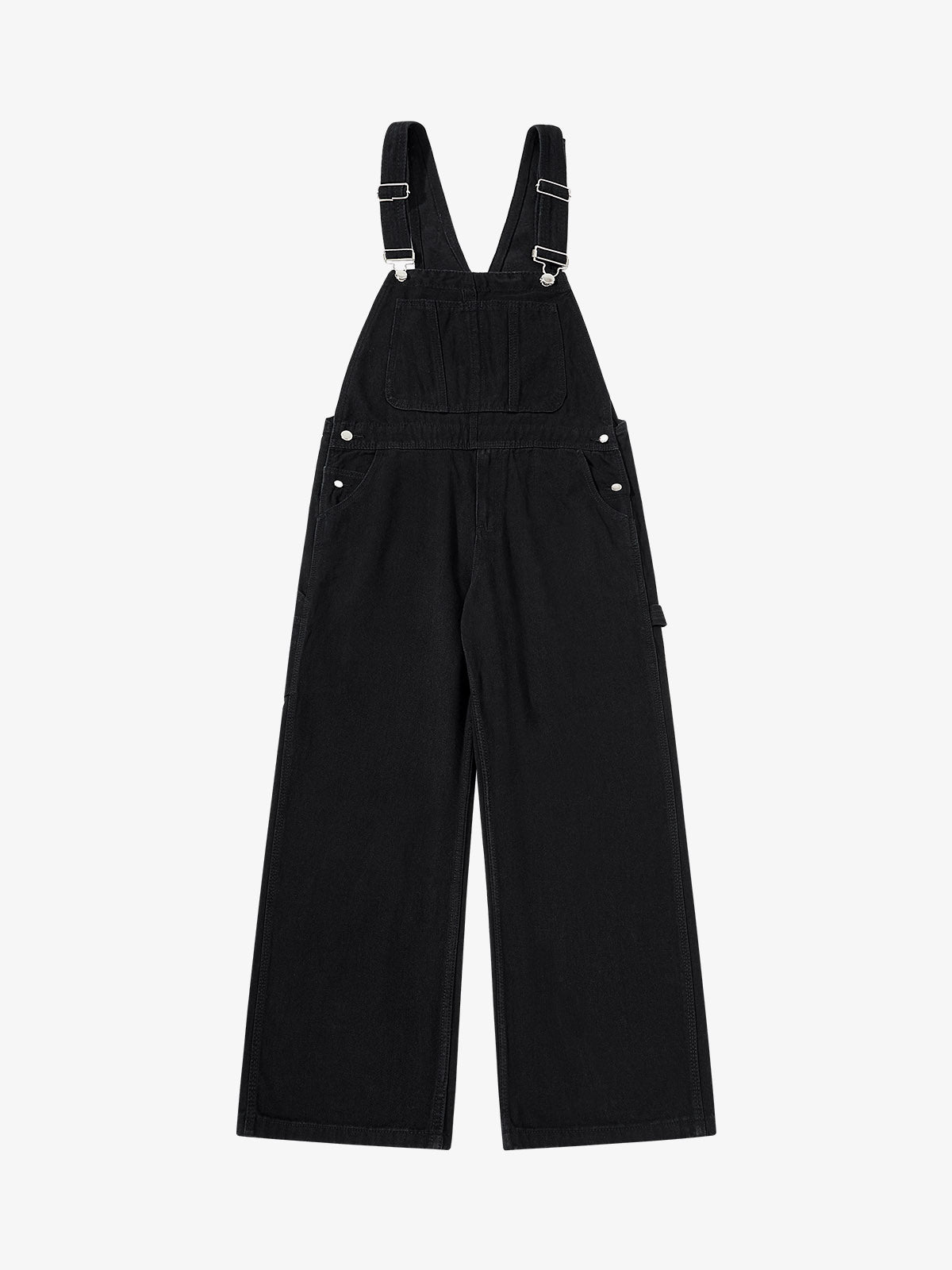 Vintage Contrast Stitch Raw Indigo Denim Wide-Leg Overalls 