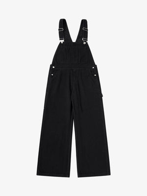 Vintage Contrast Stitch Raw Indigo Denim Wide-Leg Overalls 