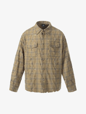 Distressed Raw Edge Plaid Shirt 