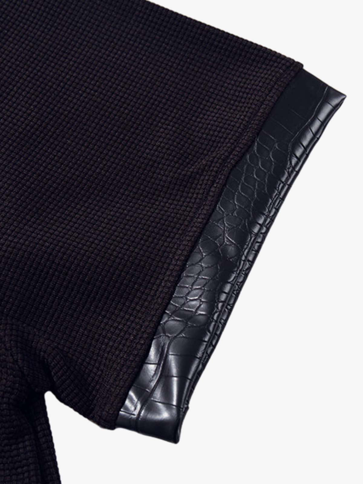 Gothic Text Print Leather Patchwork Polo T-Shirt 