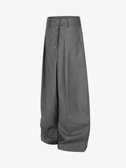 Button Placket Baggy Barrel Pants