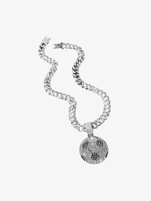 Iced Soccer Ball Pendant Chain Necklace 
