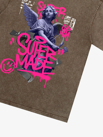 Street Pink Lucky Angel Graphic Design T-Shirt 