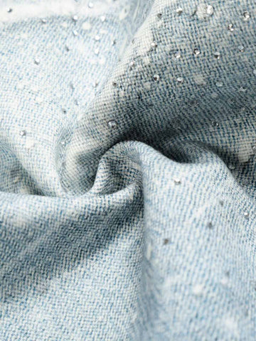 Vintage Washed Rhinestone Wide Leg Denim Jeans 