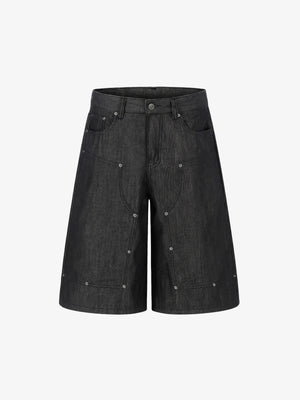 Patchwork Stud Denim Shorts