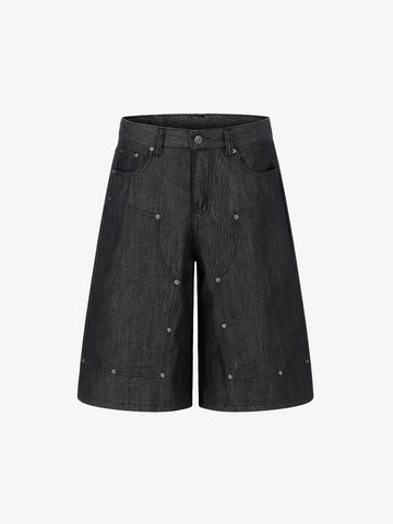 Patchwork Stud Denim Shorts