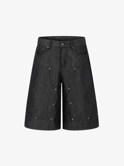 Patchwork Stud Denim Shorts