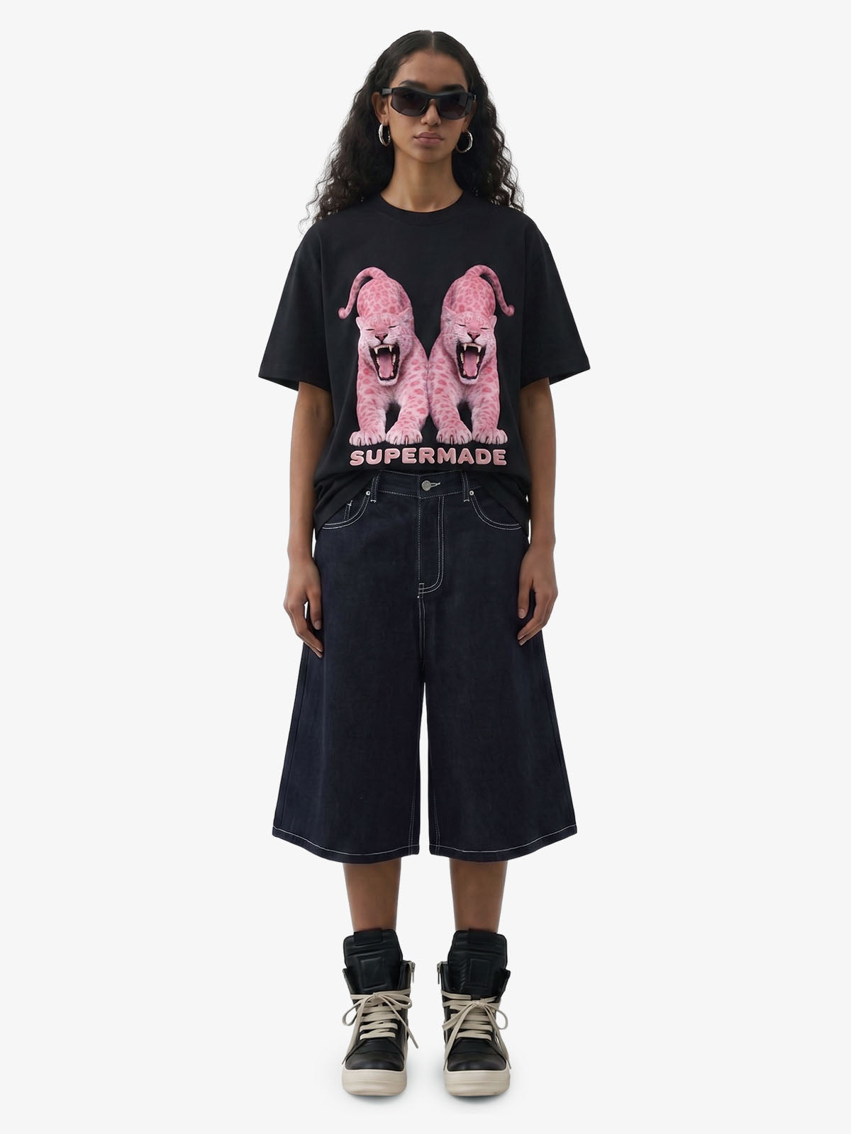 Vintage Contrast Stitch Wide Leg Denim Jorts