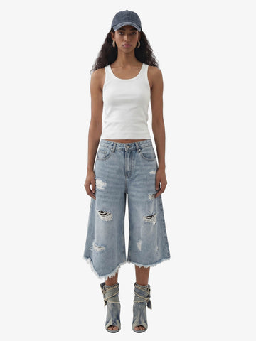 Distressed Light Wash Denim Shorts 