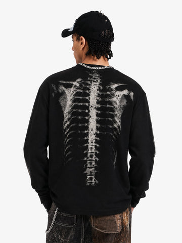 Skeleton Graphic Waffle Sweatshirt - 2495 