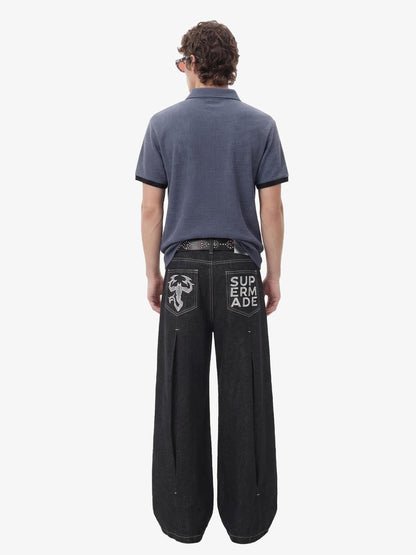 Pleated Supermade Graphic Print Wide Leg Pants 