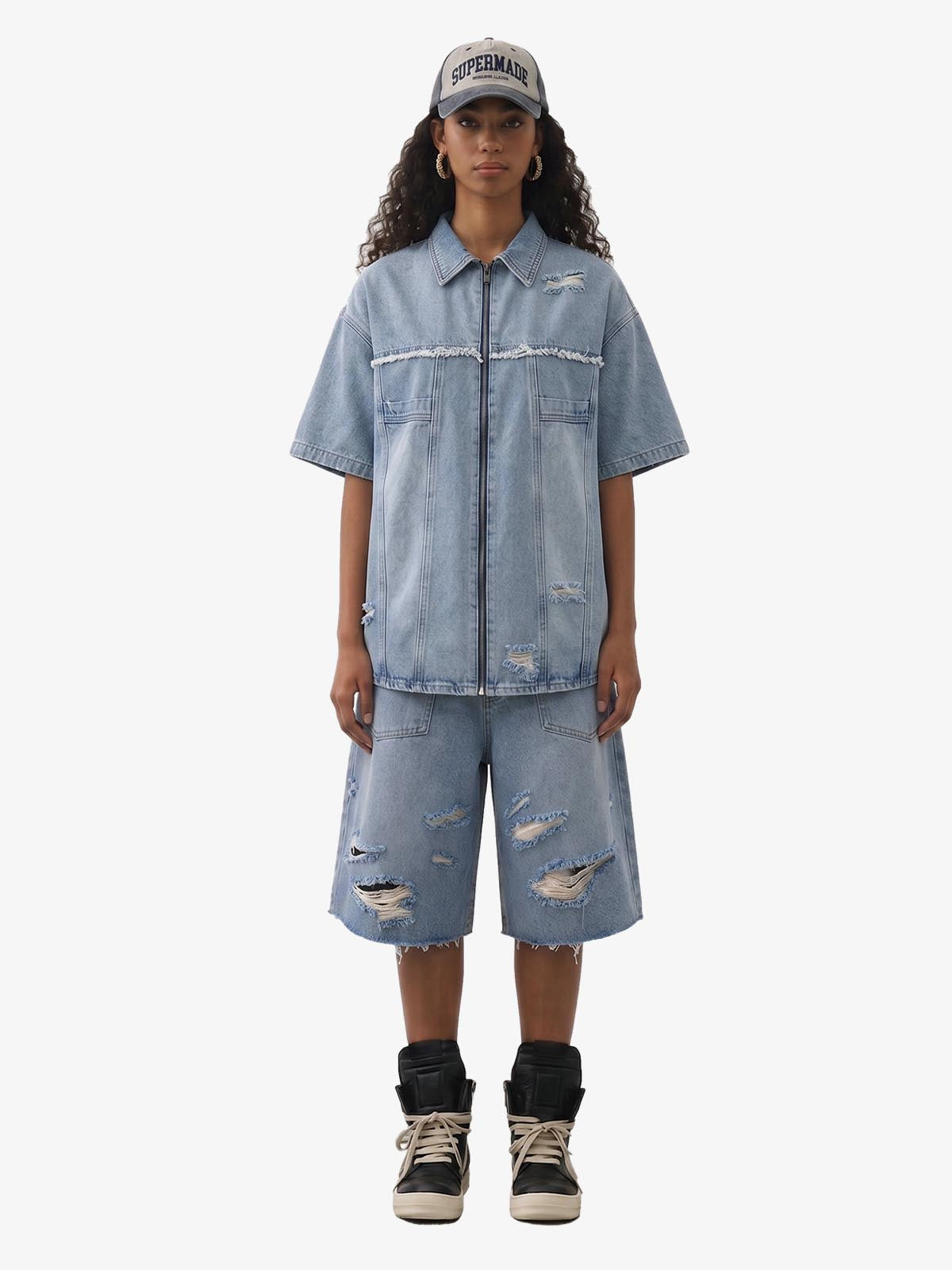 Ripped Denim Distressed Suit - 2460