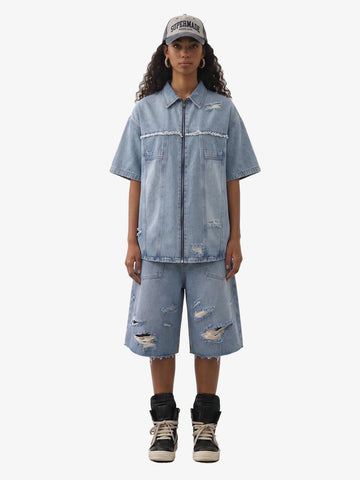 Ripped Denim Distressed Suit - 2460
