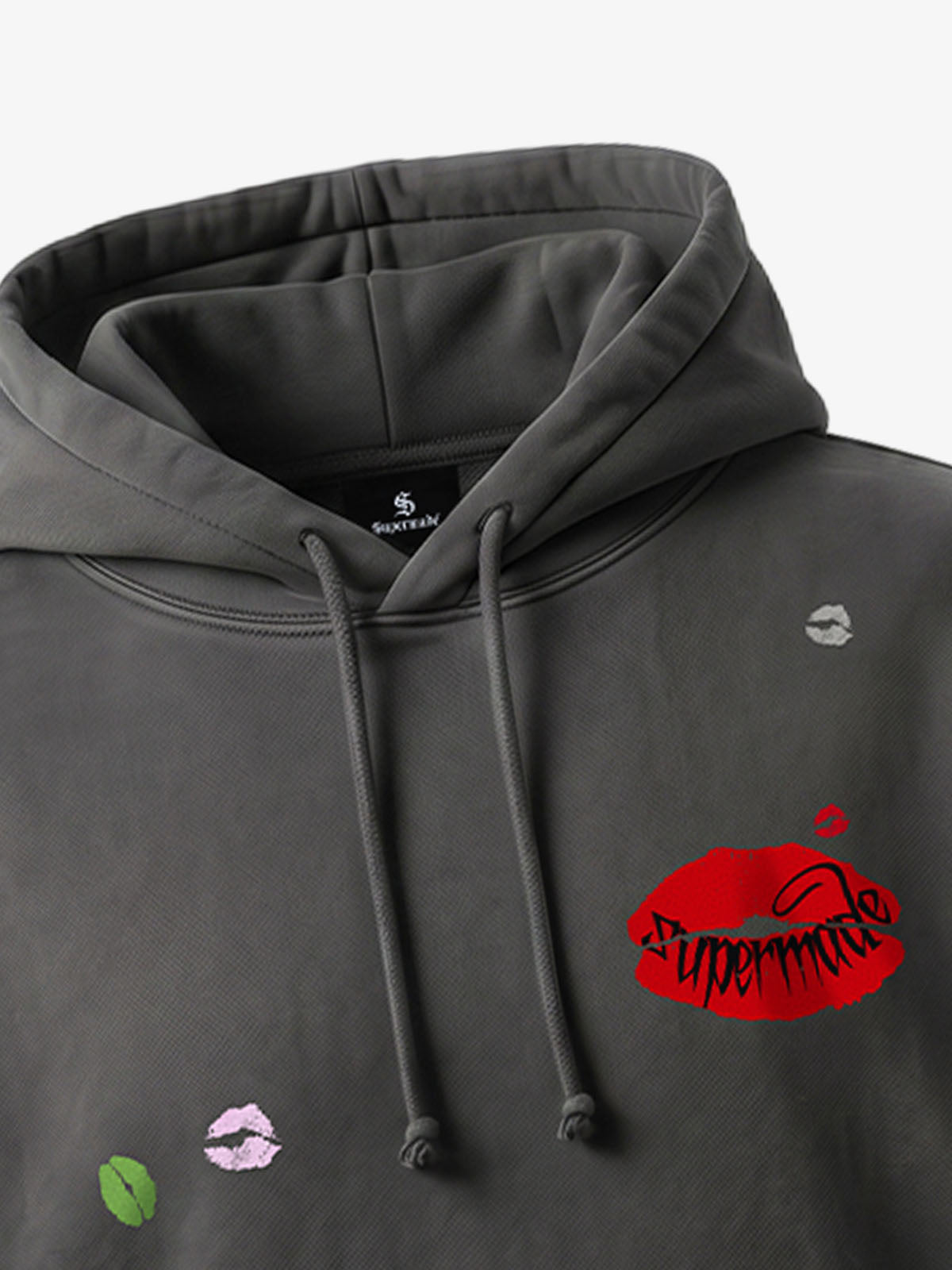 Fleece Cotton Blend Hoodie with Lip Print Embroidery