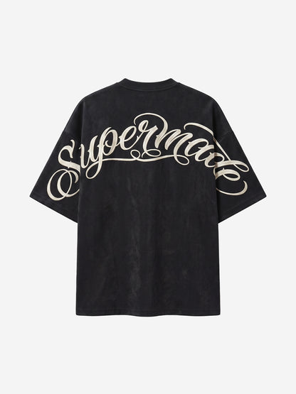 Red Lip Embroidered Suede Tee