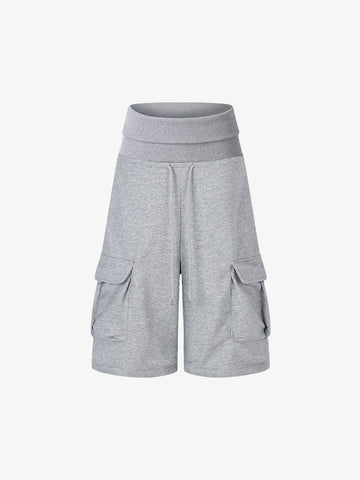 Fleece Cargo Shorts – High-Waisted Wide-Leg Loose Fit Streetwear Shorts