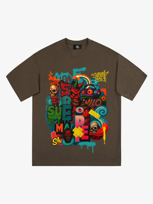 Trendy Multicolor Graffiti Skull Graphic T-Shirt 