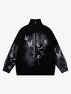 Ink-Splashed Butterfly Jacquard Zip Knit Sweater 