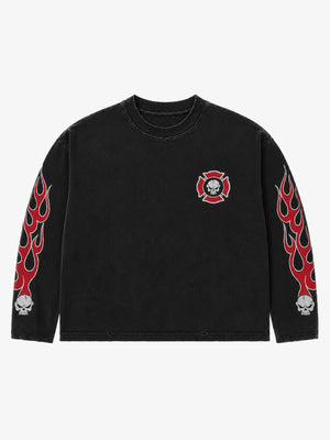 Flame Skull Graphic Long Sleeve Tee