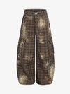 Plaid Leopard Print Cargo Barrel Jeans 