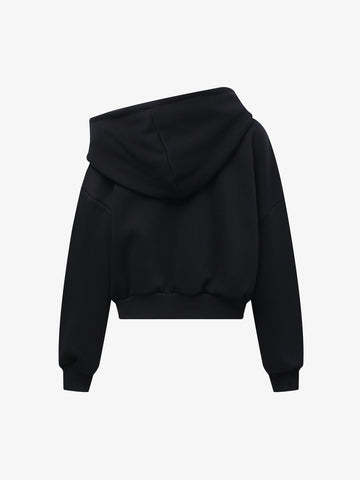 Off-Shoulder Layered Zip-Up Cropped Hoodie