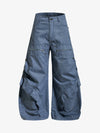 Pleated Panel Curved Leg Cargo Cotton Pants 