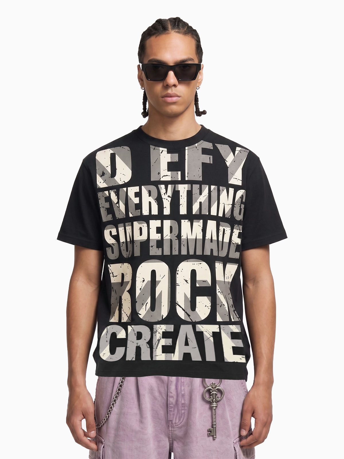 Distressed Typographic Rock Graphic Oversized T-Shirt