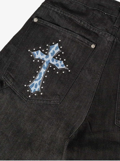 Black Wide-Leg Denim Pants – High-Rise Relaxed Fit Cotton Jeans