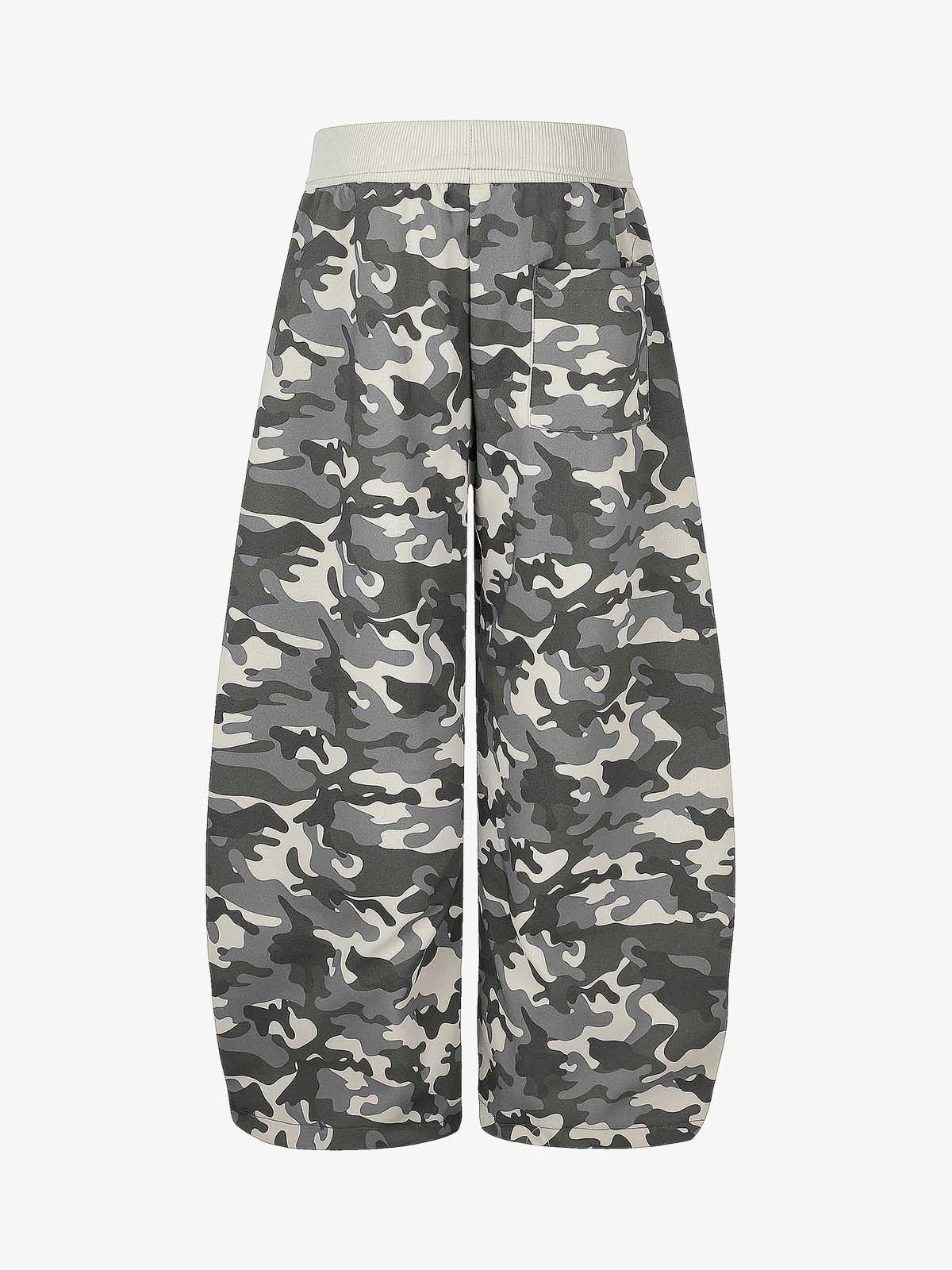 Ribbed Folded Waist Camo Barrel Baggy Sweatpants