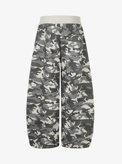 Ribbed Folded Waist Camo Barrel Baggy Sweatpants