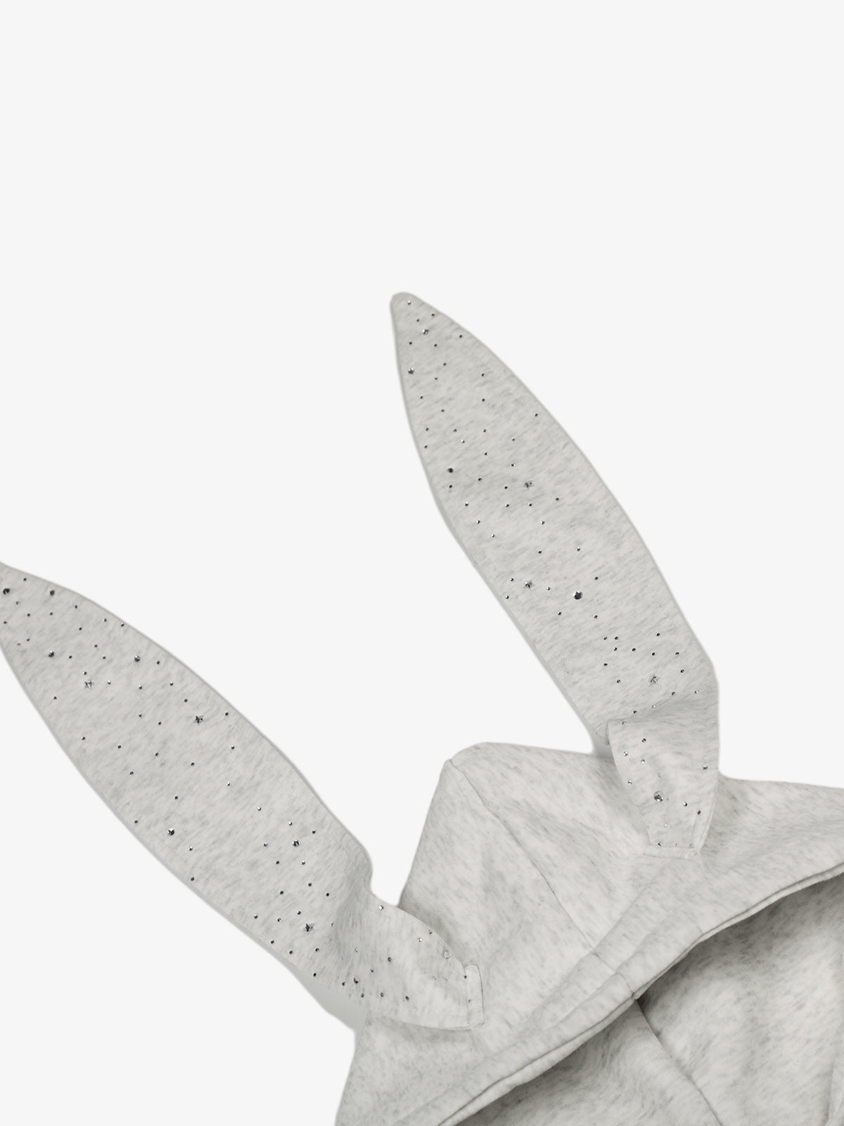 Rhinestone Bunny Ear Cropped Zip-Up Hoodie