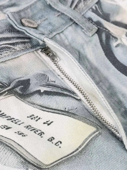 Abstract 3D Digital Print Wide-Leg Jeans 