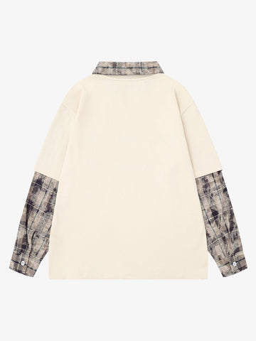 Plaid Patchwork Graphic Long Sleeve Tee