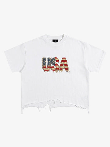 Ripped USA Flag Casual T-Shirt