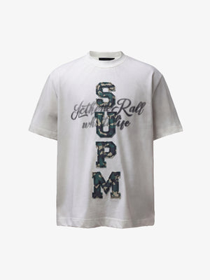 Camo Letter Patchwork Casual T-Shirt