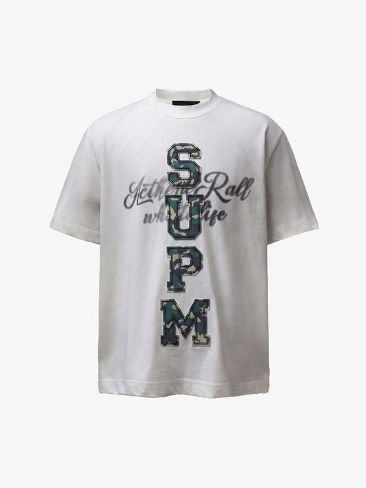 Camo Letter Patchwork Casual T-Shirt