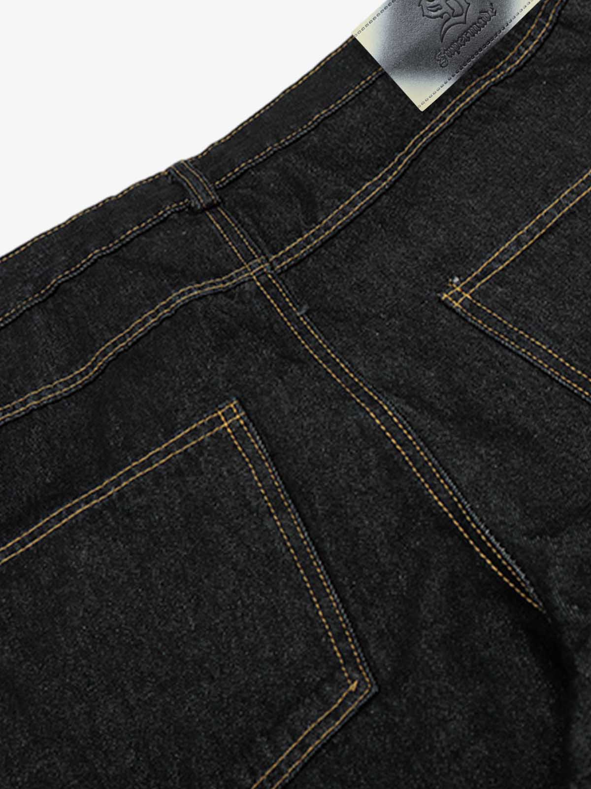 Leopard Print Trim Washed Jeans 