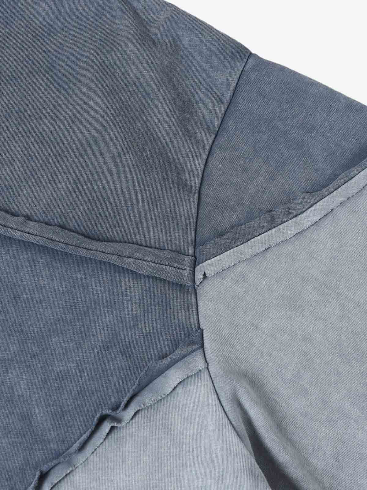 Washed Asymmetric Raw Edge Panel Knit T-Shirt 