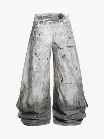 Distressed Wide-Leg Trousers – Heavyweight Cotton Canvas Paint Splatter Pants