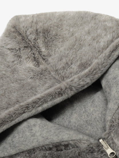 Retro Reversible Fleece Lined Zip-up Hooded Jacket 