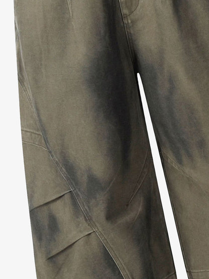 Olive Washed Wide-Leg Cargo Shorts – Cotton Twill Relaxed Fit Utility Shorts