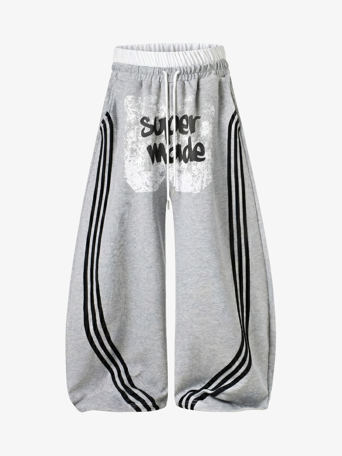Graffiti Baggy Sweatpants – Double Waist Curved Stripe Streetwear Joggers