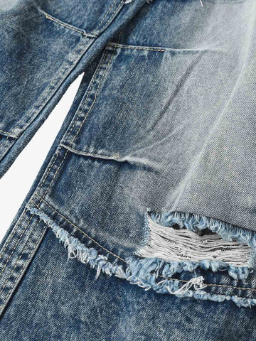 Distressed Patchwork Barrel Baggy Jeans
