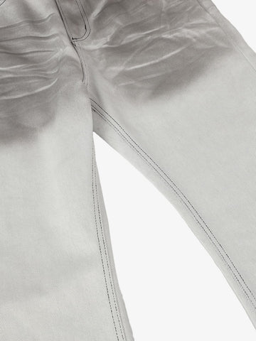 Retro Utility Dirty Wash Whisker Detail Flare Jeans 