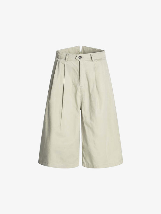 Cotton Pleated Wide Leg Jorts 